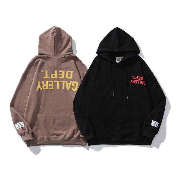 

designer fashion galleryes casual hoodies american inverted letter print high street couple cotton hoodie, Black
