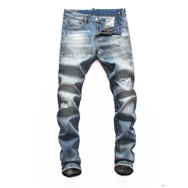 

mens designer jeans black luxury ripped skinny biker moto pants pour hommes men s hip hop denim rock revival fashion pants284e, Blue