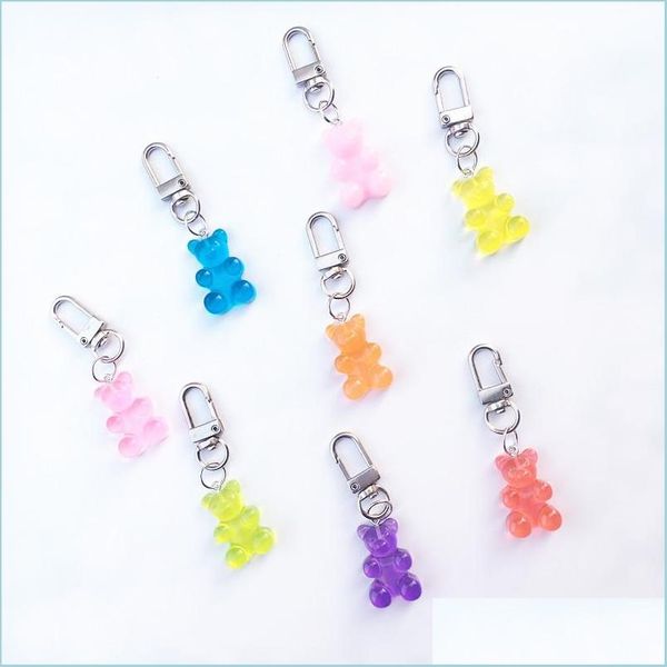 

keychains lanyards candy color cute bear keychain ring pendant girls kids men women couple key chain bag charm drop delivery 2021 dhpau, Silver