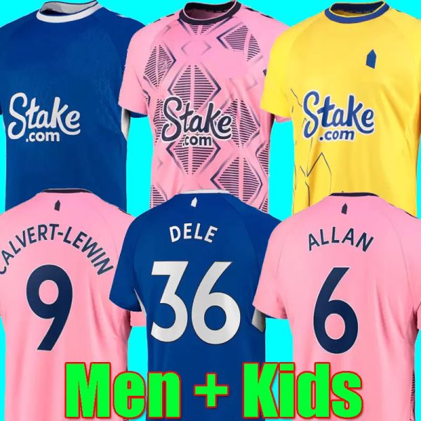 

22 23 toffees keane soccer jerseys calvert lewin calvert lewin richarlison allan digne nkounkou bernard men kids kit full set football 1025, Black;yellow