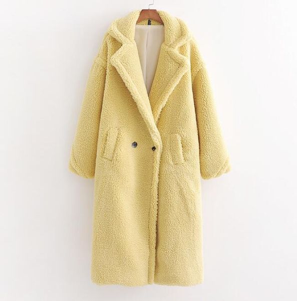 

2023 women's fur & faux fur autumn winter women lemon yellow teddy coat stylish female thick warm cashmere jacket casual girls 201211, Black