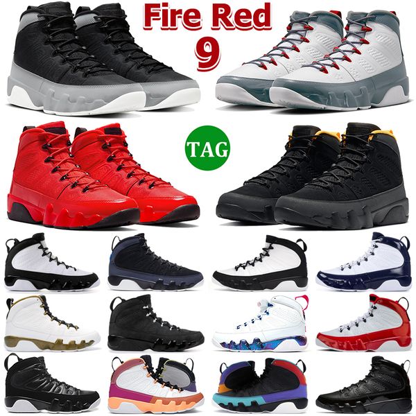 

og 9 fire red basketball shoes men 9s particle grey chile red pearl racer university blue bred patent anthracite statue mens trainers sports, Black