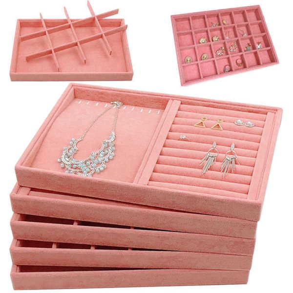 

jewelry boxes fashion b/m/s size pink flannel ring earrings holder display organizer case tray necklace storage box stand l221021, Black;white