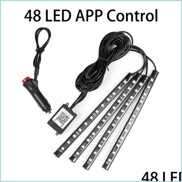 

other interior accessories 4pcs 48leds car rgb led neon interior light lamp strip decorative atmosphere lights wireless phone app co dhkxn