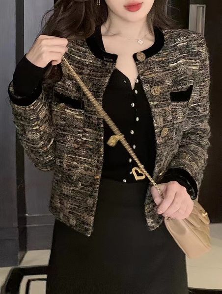 

chan new women's brand jacket designer fashion brand grade logo tweed coat overcoat leisure spring coats cardigan women down jackets th, Black;brown