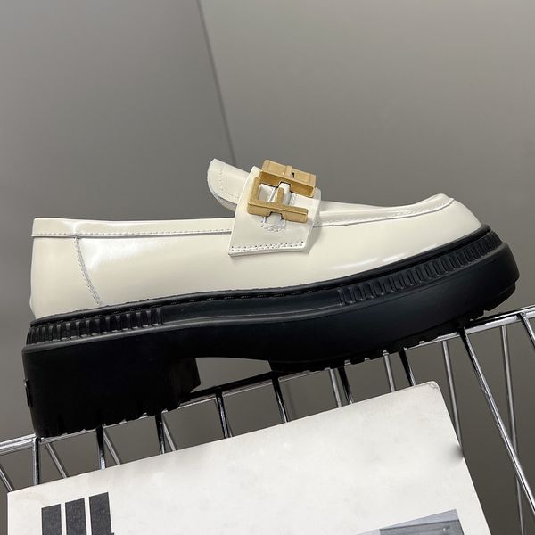 

designer dress shoes for womens fashion gold letter buckle decoration platform loafers 100% cowhide round toes muffin cake thick bottom wome, Black