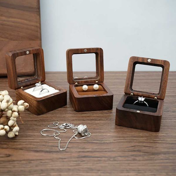 

jewelry boxes 7 styles portable retro brown wood ring chest organizer earrings flip wooden presentation case l221021, Black;white