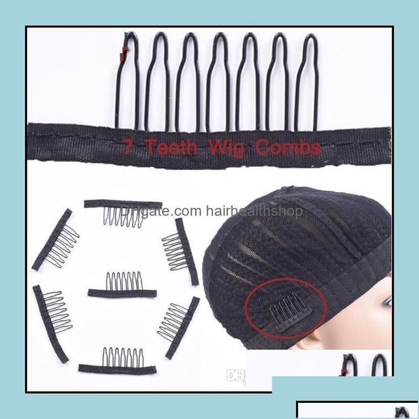 

hair extension clips accessories tools products 7 theeth stainless steel wig combs for caps extensi dhakc drop d otck5, Black;brown