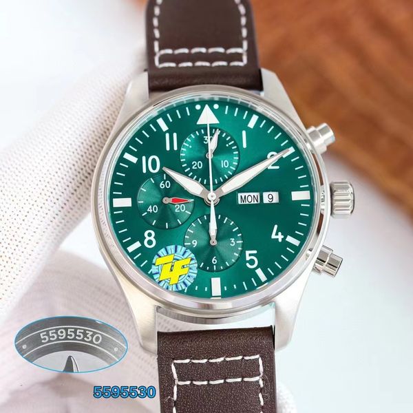 

men's mechanical watch silver dial 43mm custom 7750 super movement fully automatic winding 316l fine steel green literal multi-function, Slivery;brown