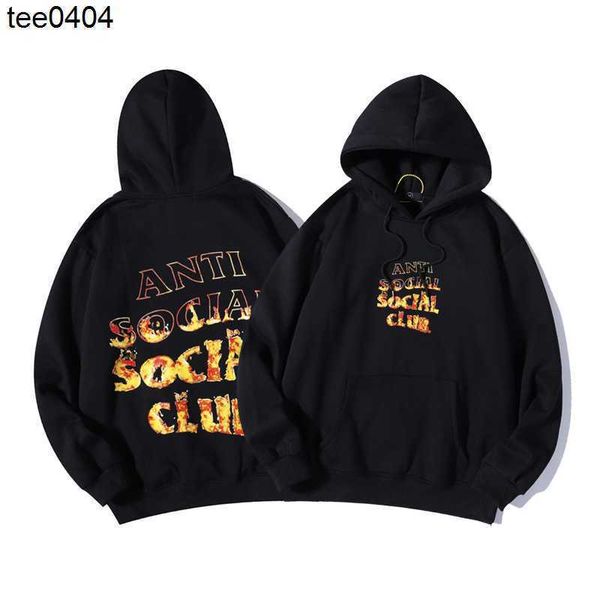 

designer anti social club flame gradient letter printed hoodie in autumn and winter 2021 fashion brand men's and women's plush jac, Black