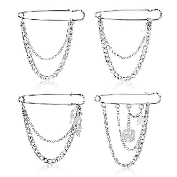 

pins brooches vintage tassel chain brooch for women men cross metal couple silver color hip hop cloes accessories l221024, Gray