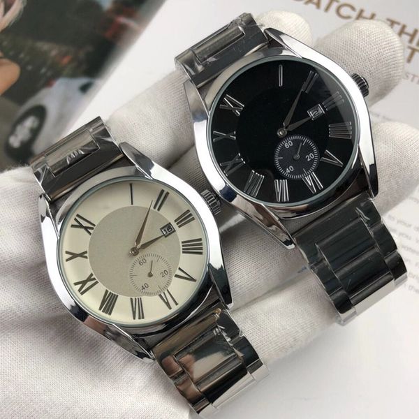 

luxury men's quartz watch business leisure rome digital dial multifunctional stainless steel watches, Slivery;brown