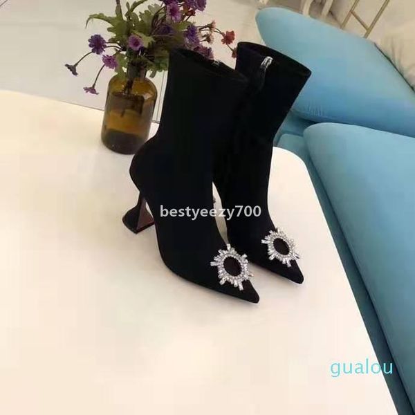 

shoe amina muaddi fashion- fashion begum embellished detail boots women leather crystal rubber black shoes italy original factory poi