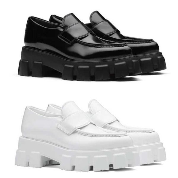 

monolith brushed leather pointed loafers designer women shoes platform trainers black white 55 mm chunky lug sole with the enamel triangle s