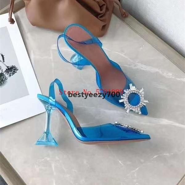 

shoe amina muaddi woman shoes begum glass pvc crystal transparent slingback s clear blue pvc begum glass pvc crystal transparent slingba iwr, Black