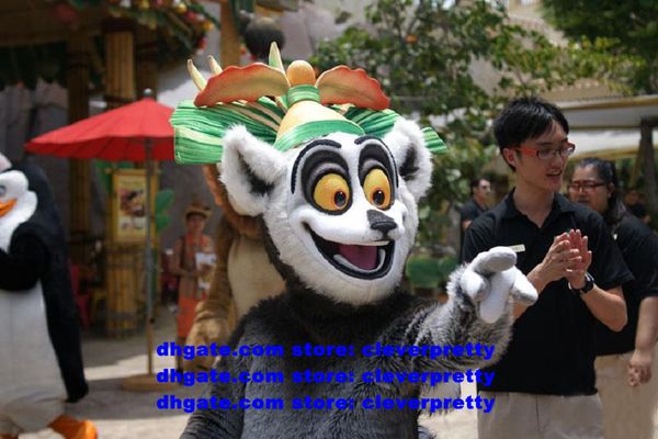 

madagascar king julien lemur lemuroid lemuridae mascot costume cartoon character outfit suit anniversary sale capping ceremony zx852, Red;yellow
