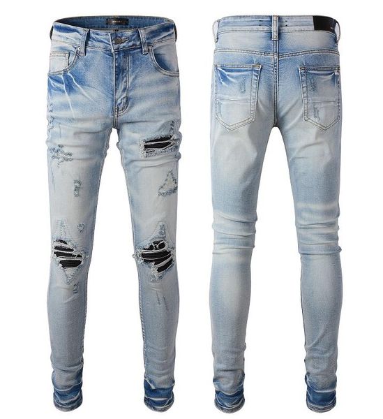 

men jeans for men rip slim fit skinny men pants orange star patch wearing cowboy stretch cult stretch motorcycle chic long straight hip hop, Blue