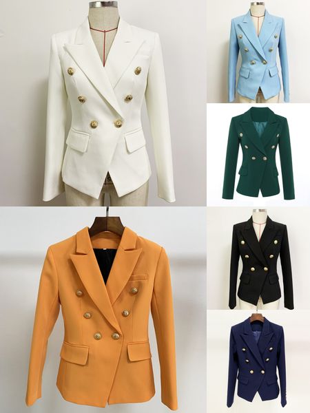 

high-quality office lady lion-buttons double-breasted classic blazer, White;black