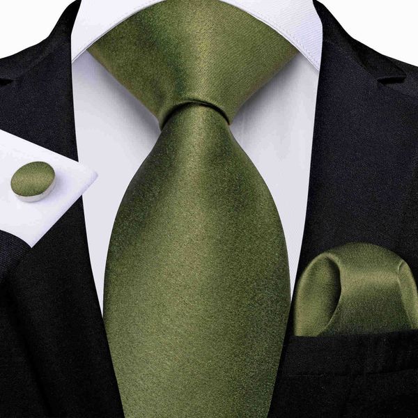 

bow ties dibangu new olive green solid silk ties for men pocket square cufflinks gift wedding party accessories 8cm necktie set wholesale l2, Black;gray
