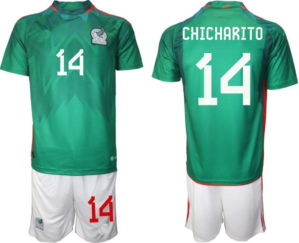 

customized mexico 2022 soccer sets with shorts home away gk goalkeepers shop online store for sale custom clothing 14 chicharito 10 j.dos sa, Black