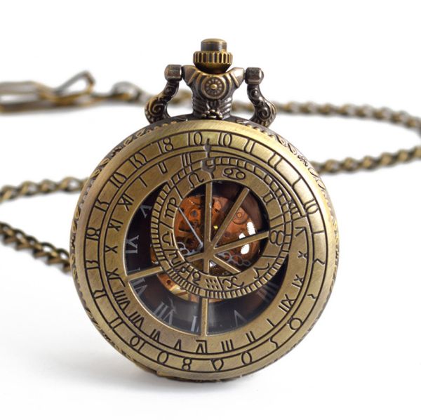 

antique compass hand winding mechanical hollow pocket watch, Slivery;golden
