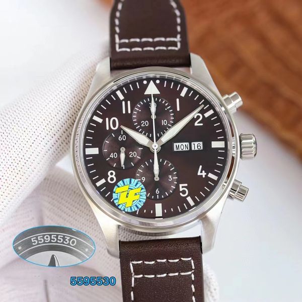 

men's mechanical watch 43mm dial custom 7750 super movement fully automatic winding 316l fine steel case brown literal multi-function t, Slivery;brown