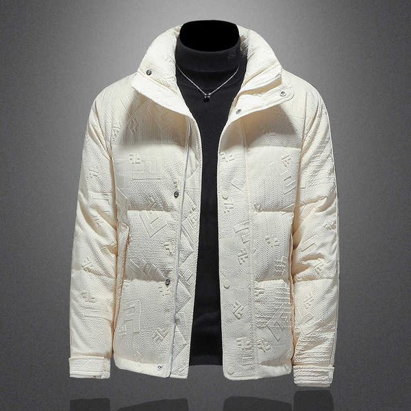 

fashion men's down jacket stand collar embossed warm 2022 winter new trend, Black