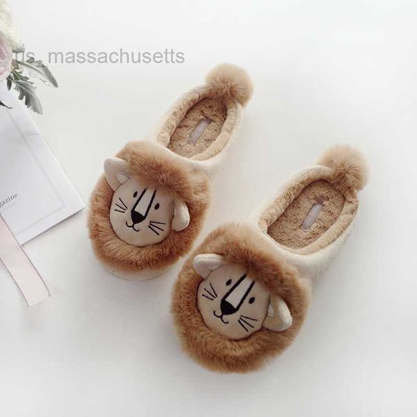 

slipper halluci autumn and winter cartoon warm slippers lovely lion indoor home rubber soled non slip cotton female l221025, Black;grey
