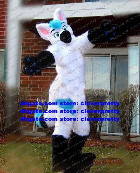 

white long fur furry wolf mascot costume fox husky dog fursuit cartoon character outfit suit thanks will entertainment performance zx963, Red;yellow