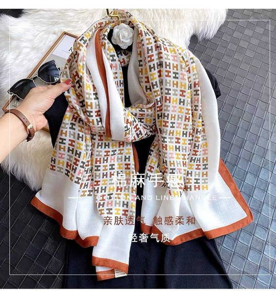 

scarf 2023 new cotton and linen scarves classic for women autumn winter east gate same letter printed shawl, Blue;gray
