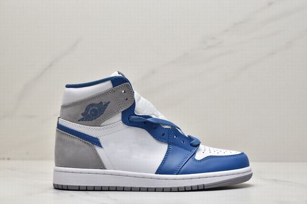 

with box 1 high true blue basketball shoes men women blue white cement grey 1s sneaker