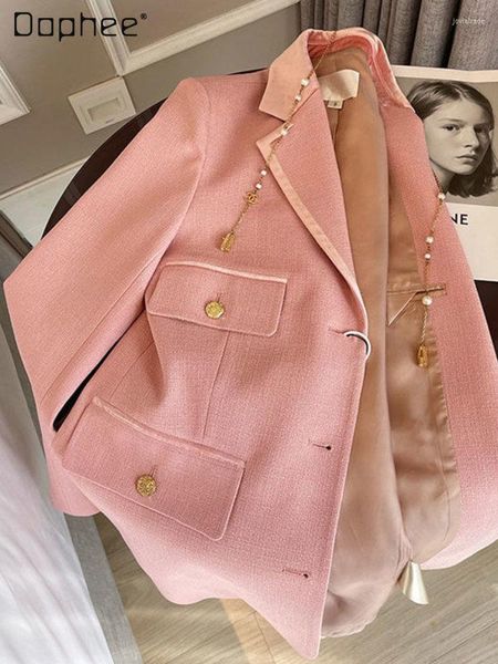 

women's suits pink blazer coat femme fashion elegant long sleeve mid-length business suit jacket for spring and autumn, White;black