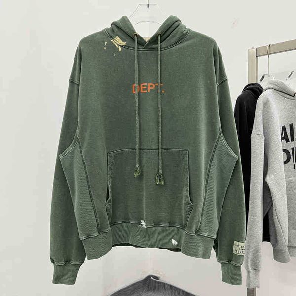 

designer 2022 fashion men's hoodies cotton sweater galleryt deptss distressed wash speckled letter print men's and women's ho, Black
