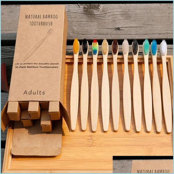 

toothbrush 10pcs bamboo toothbrush ecofriendly product vegan tooth brush rainbow black wooden soft fibre adts travel set dhs drop de dhub6