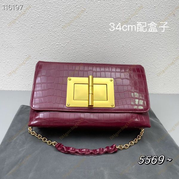 

tom's new bag fashion crocodile pattern handbag horizontal clamshell bag luxury designer gold silver chain shoulder bags