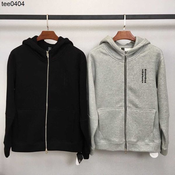 

designer ch men's fleece autumn winter thickened zipper cross leather label embroidered flower couple hooded men's cotton cardigan, Black