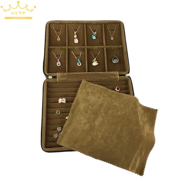 

jewelry boxes zipper organizer necklace pendant holder ring leather velvet case business travel storage box l221021, Black;white