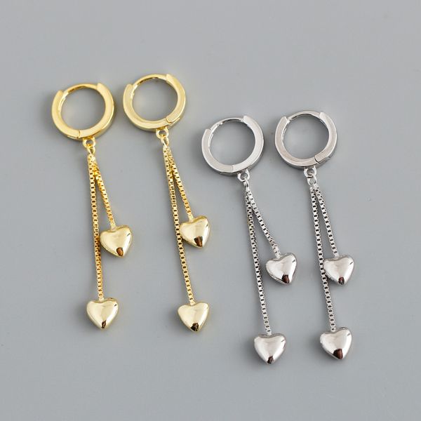 

new punk small heart tassel dangle earrings for women girls authentic 925 sterling silver circle earring 2 colors