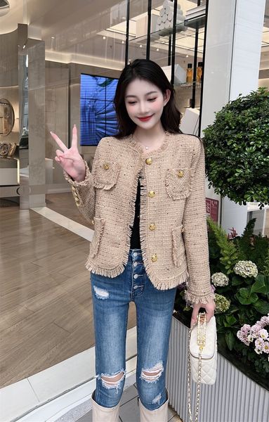 

chan new women's brand jacket designer fashion grade classic logo tweed coat overcoat leisure spring coats cardigan women christmas gif, Black;brown