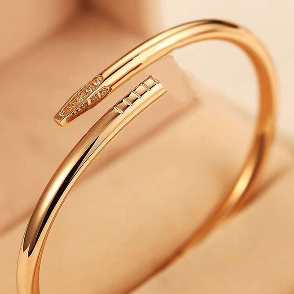 

new gold silver nail diamond set women's bangle bracelet chain letter girl luxury designer classic colorless jewelry gift, Black
