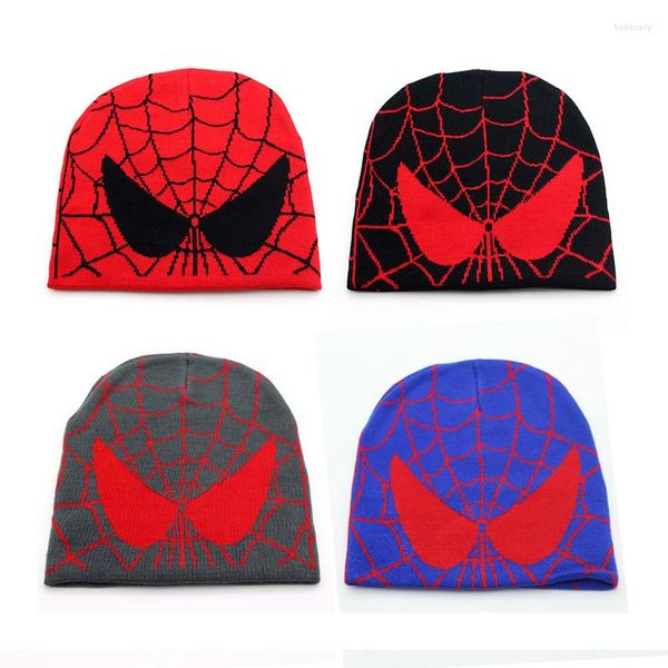 

berets cartoon spider embroidered beanies hat men winter autunm warm knitted bonnet cap soft wool skullies caps boys gifts, Blue;gray