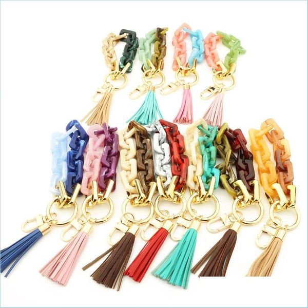 

keychains lanyards design colorf acrylic keychain pu leather tassel key ring girls chain shape wristlet bracelet for women drop de dh23h, Silver