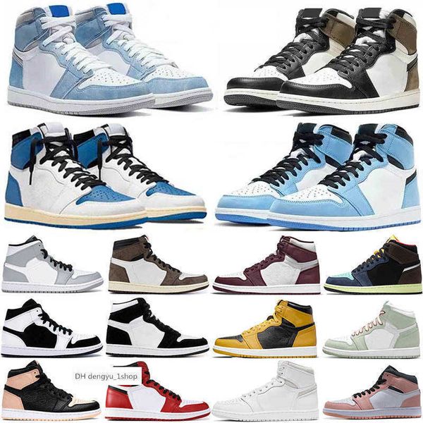 

university blue 1 og basketball shoes jumpman 1s high dark mocha unc light smoke grey hyper chicago patent bred royal toe men wom air jordon, Black