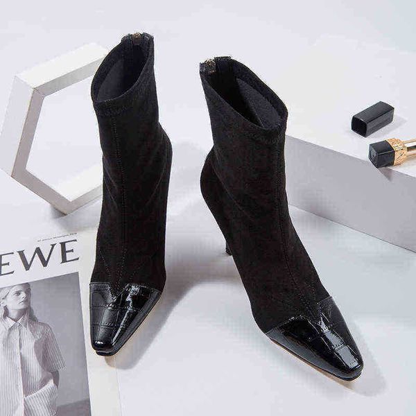 

designer boots ankle luxury pointed thin heels women s shoes work short autumn and winter fashion 220802, Black