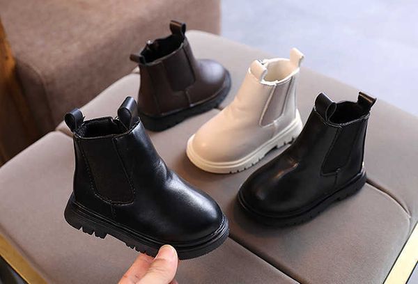

boots size 21-30 kids martin pu leather boot warm autumn winter children' shoes princess girls anti slip foot warmer snow l221011, Black;grey