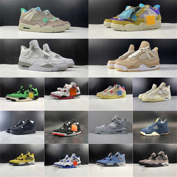 

2021 4 4s jumpman basketball shoes white oreo desert moss shimmer university blue taupe haze manila black cat fire red union bred sail what