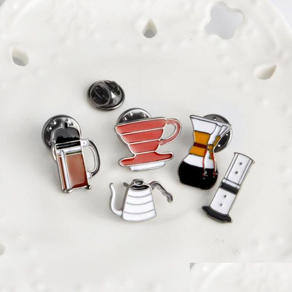 

pins brooches hand punch pot aeropress brand filter bowl coffee enamel pins shirt bag hat decoration jewelry lovers gift drop delive dh72i, Gray