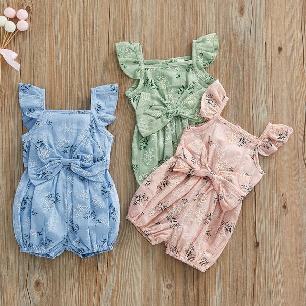 

rompers baby girl cute romper floral print sleeveless bow ruffles jumpsuits playsuit summer toddler clothes j220922, Blue