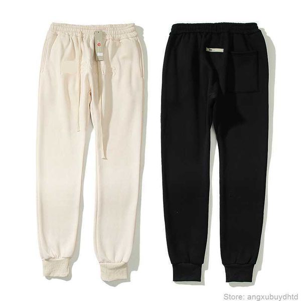 

god essential designer casual men's pants embossed letter double thread fashion brand high street long plush pant, Black