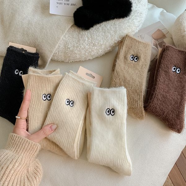 

autumn and winter socks children's small eyes thickened warm wool, Black;white